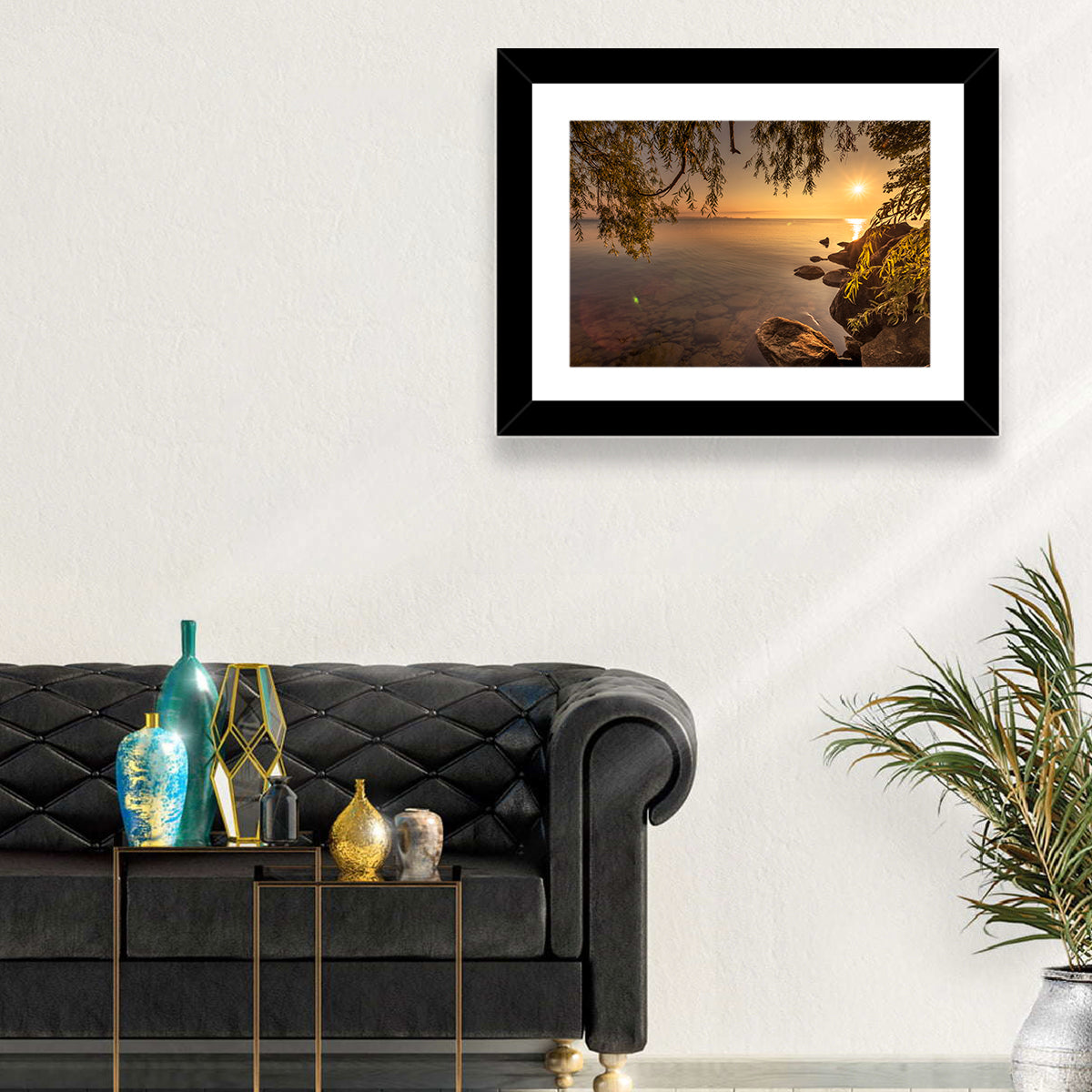 Simcoe Lake Golden Hour Wall Art in a room, landscape
