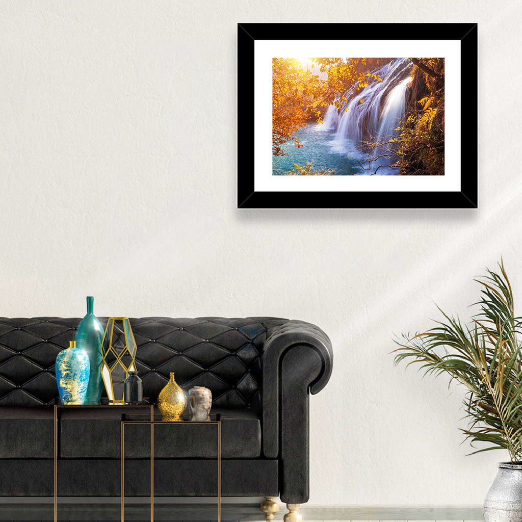 Golden Hour Waterfall in Autumn Forest Wall Art