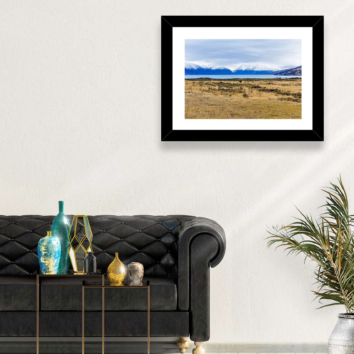 Snowy Peaks of Lake Ohau Wall Art in a room, landscape