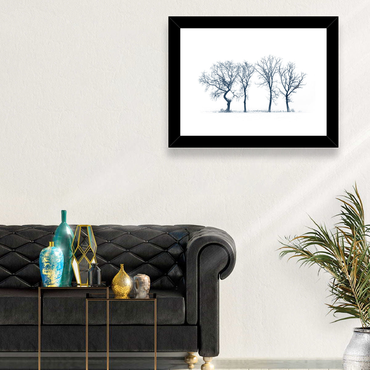 Four Bare Trees in Winter Wall Art in a room, landscape