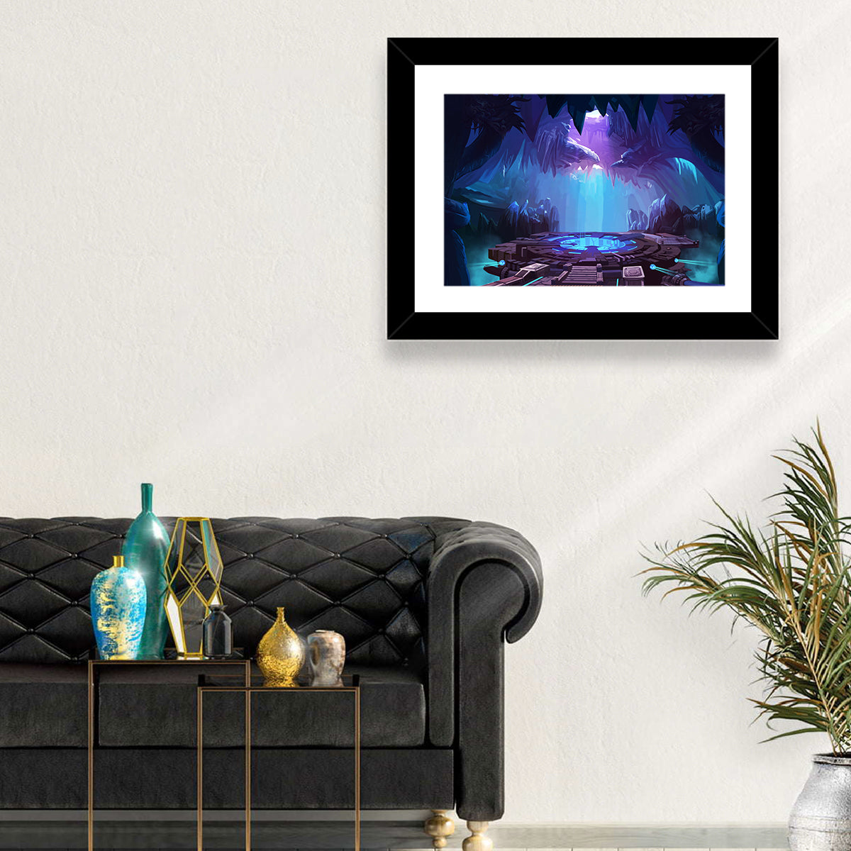 Alien Cave with Glowing Portal Wall Art in a room, landscape