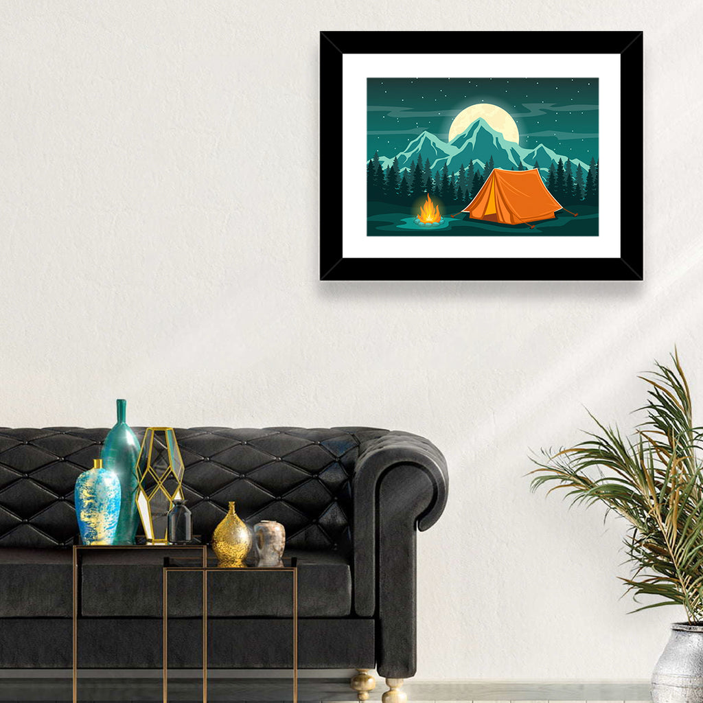 Moonlit Campfire Landscape Wall Art