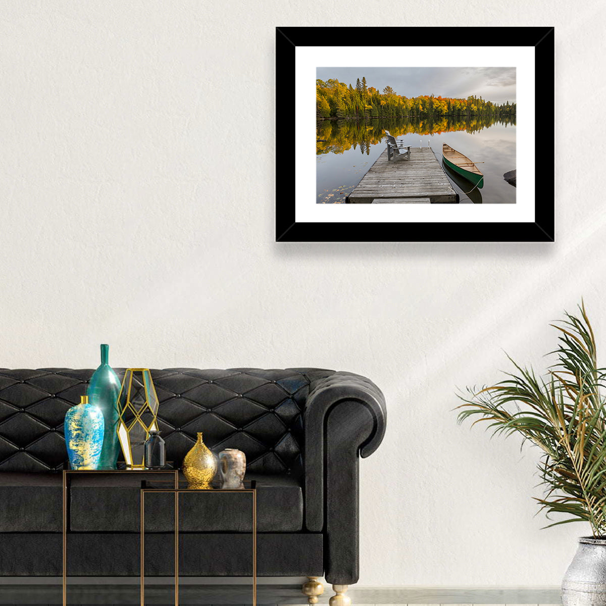 Ontario Autumn Lake Dock Wall Art in a room, landscape