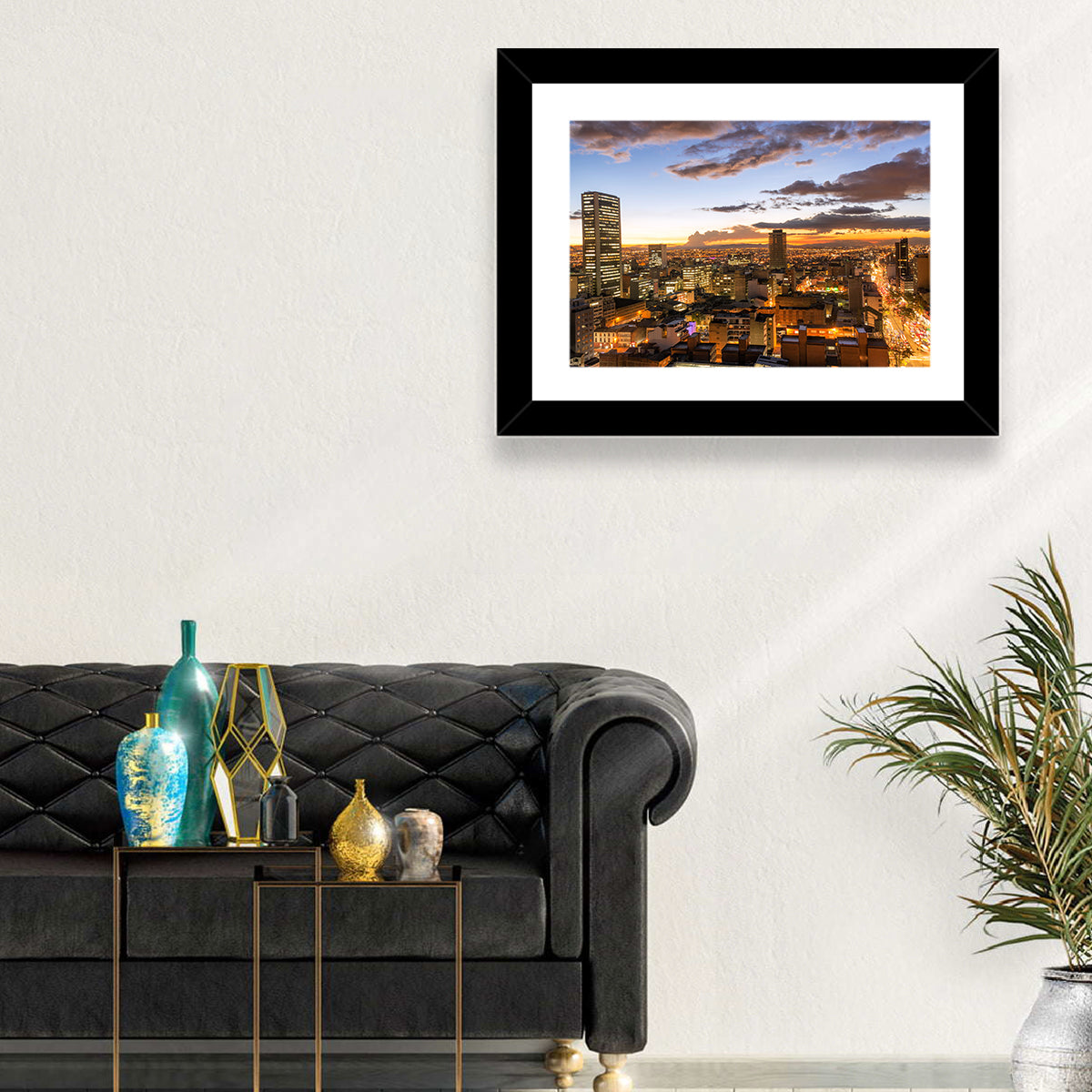 Bogota Twilight Cityscape Wall Art in a room, landscape