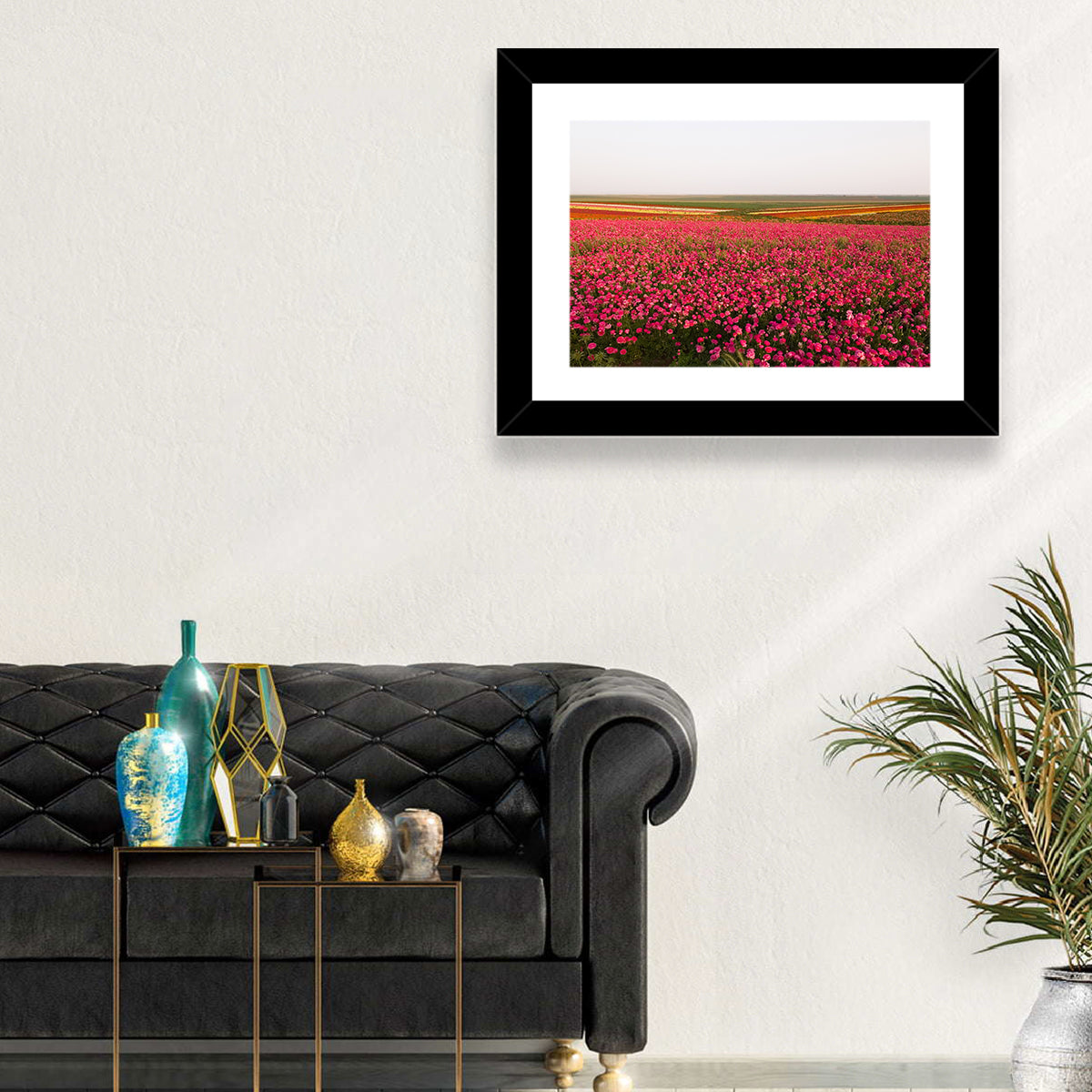 Pink Ranunculus Flower Field Wall Art