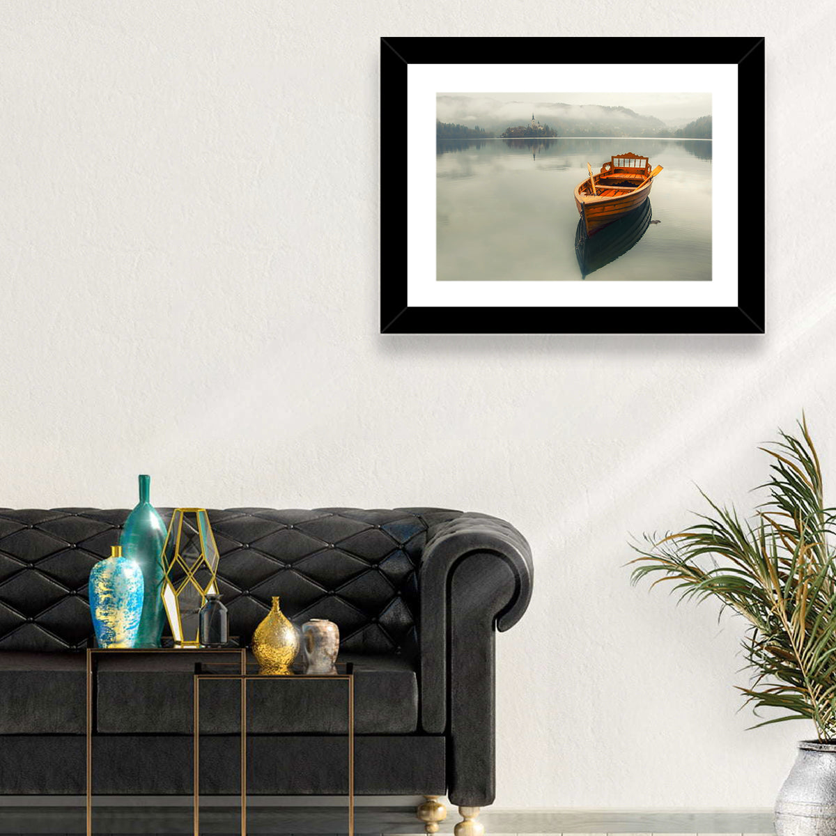 Wooden Boat on Misty Lake Bled Wall Art