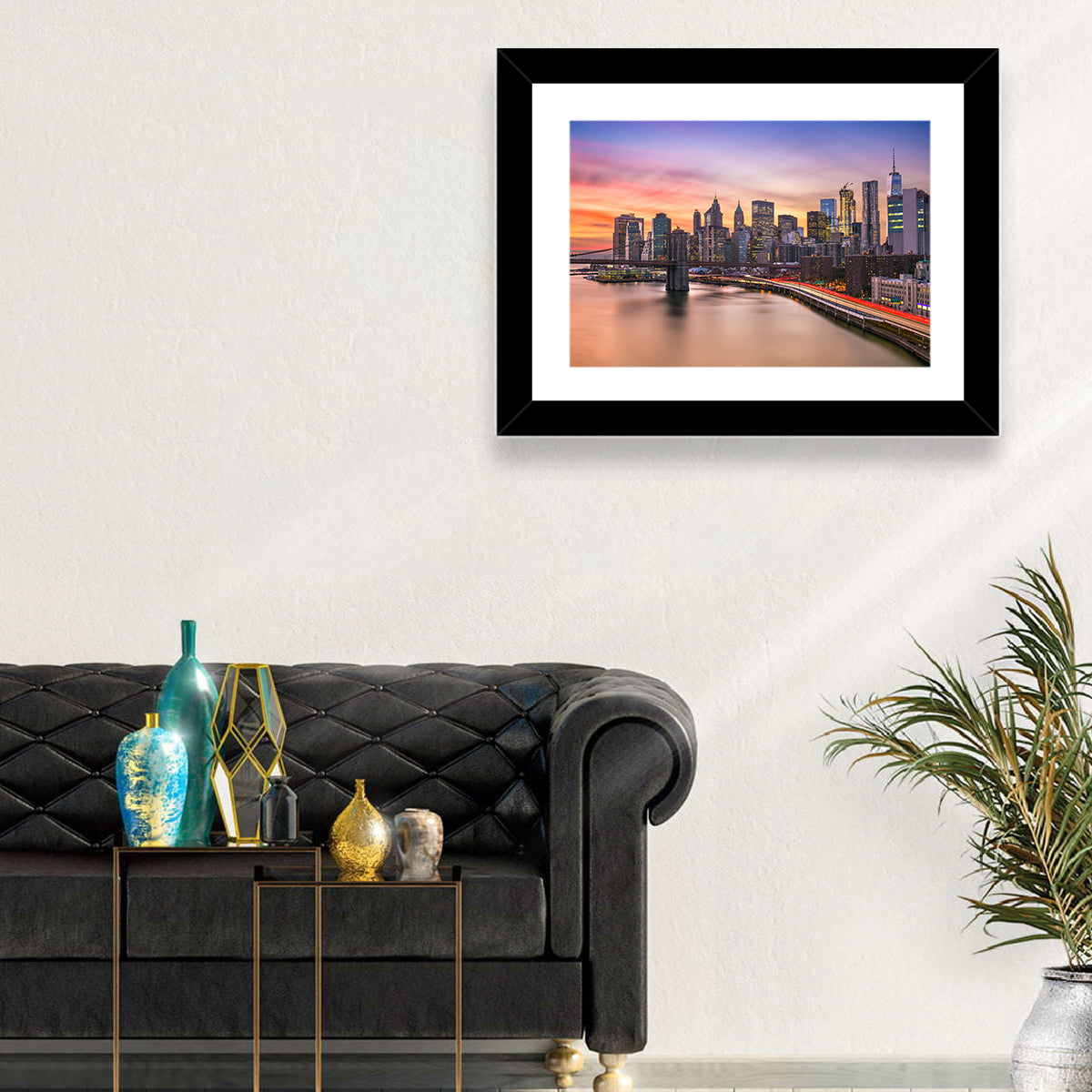 Brooklyn Bridge Light Trails Over Lower Manhattan Wall Art