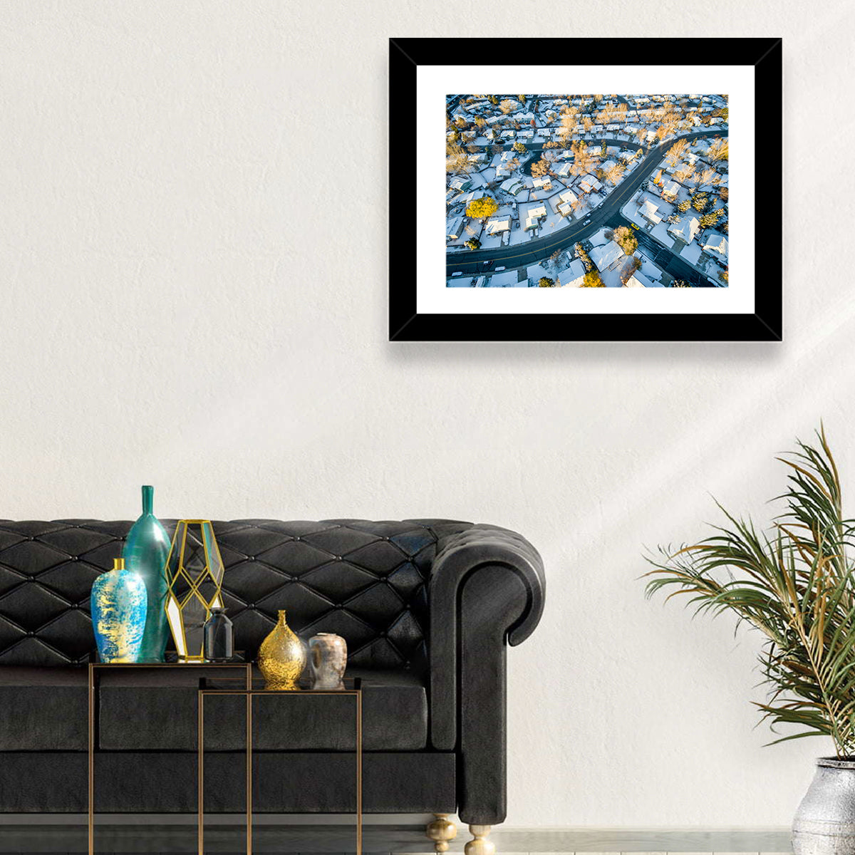 Snowy Fort Collins Neighborhood Aerial Wall Art in a room, landscape