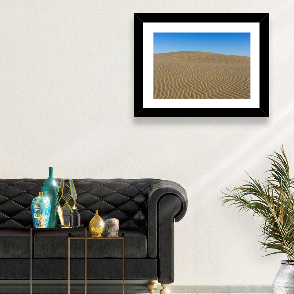 Namib Desert Rippled Sand Dunes Wall Art in a room, landscape