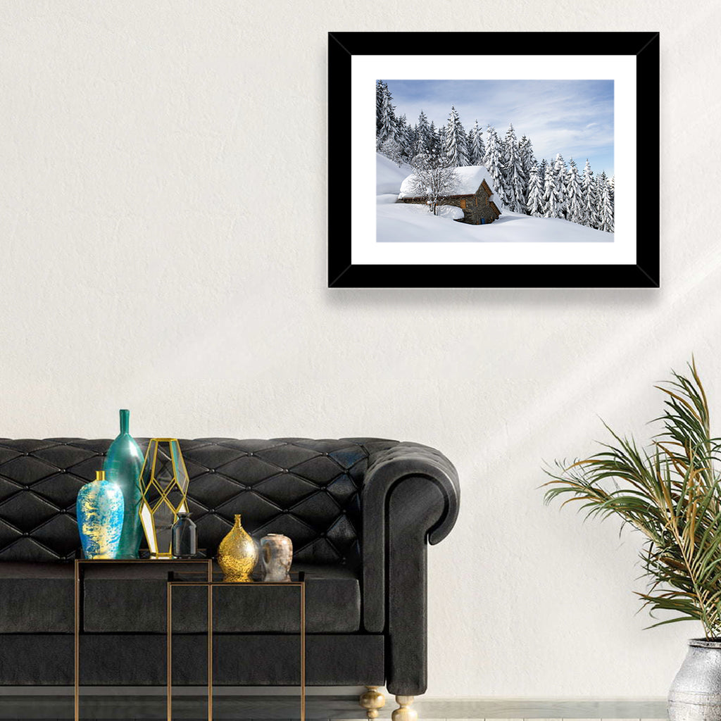 Snow Covered Alpine Cabin Wall Art