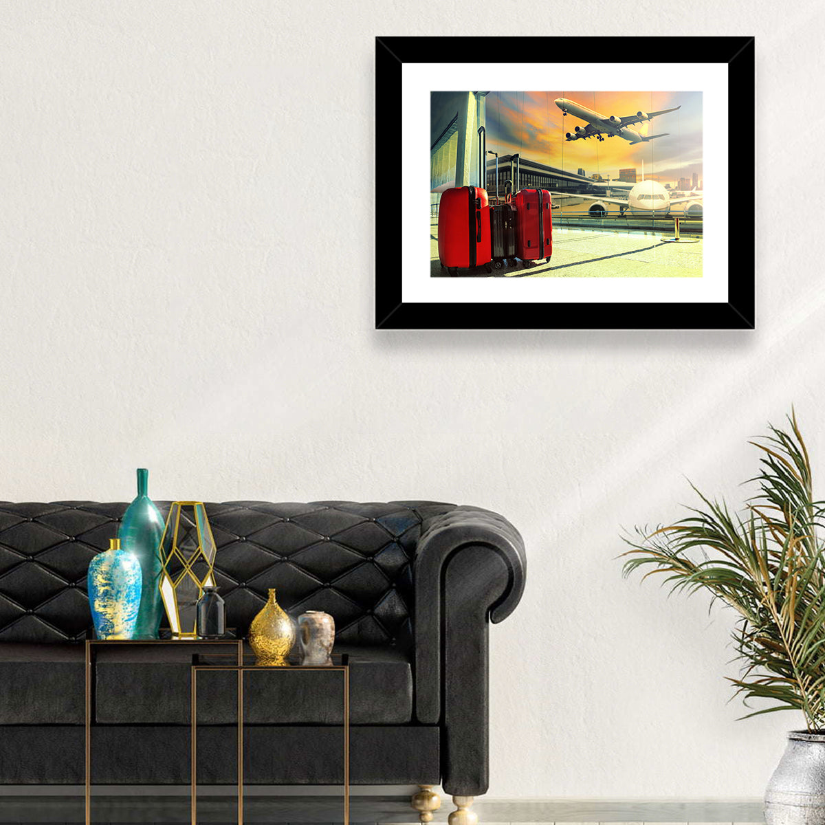 Suitcases at the Airport Window Wall Art in a room, landscape