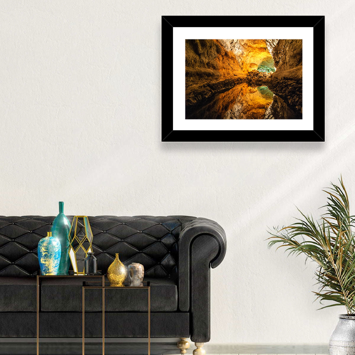Cave Lake Reflection Wall Art in a room, landscape