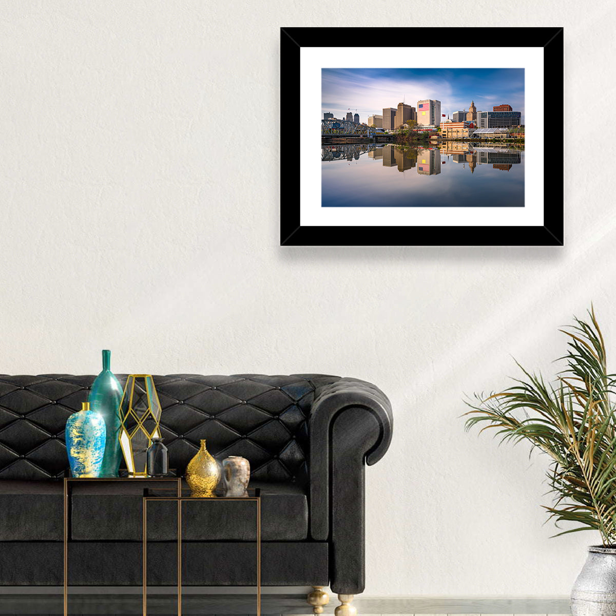 Newark Skyline Reflection Wall Art in a room, landscape