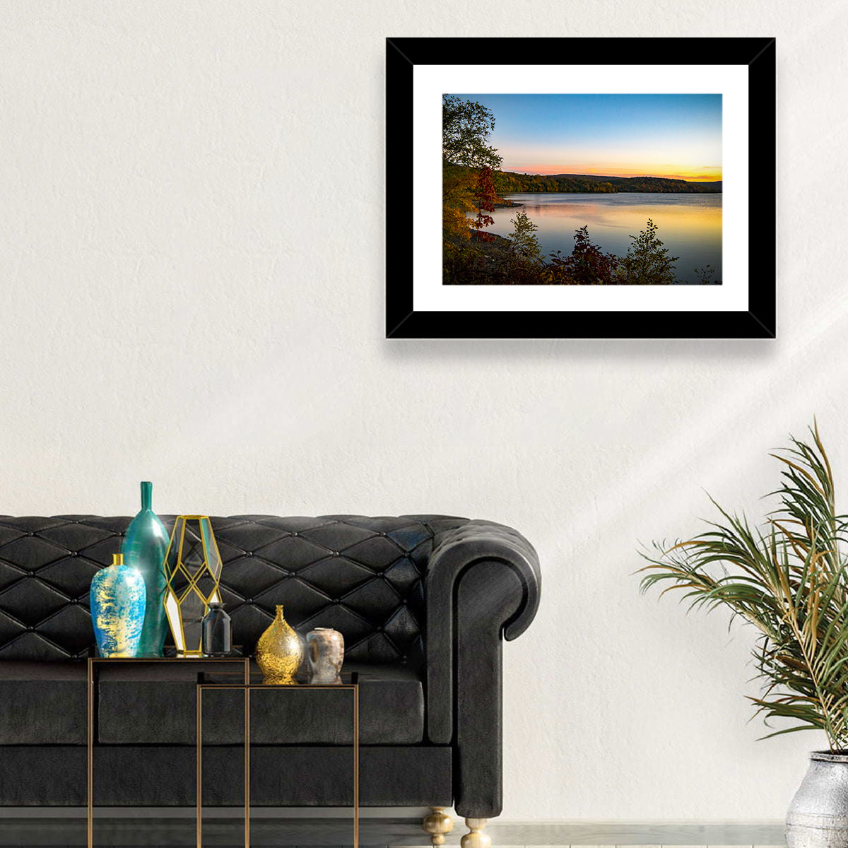 Lake Scranton Sunset Wall Art in a room, landscape