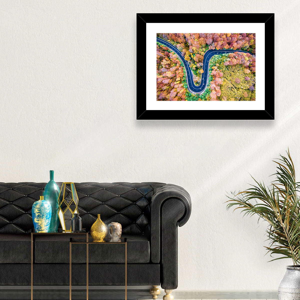 Winding Forest Road Wall Art in a room, landscape