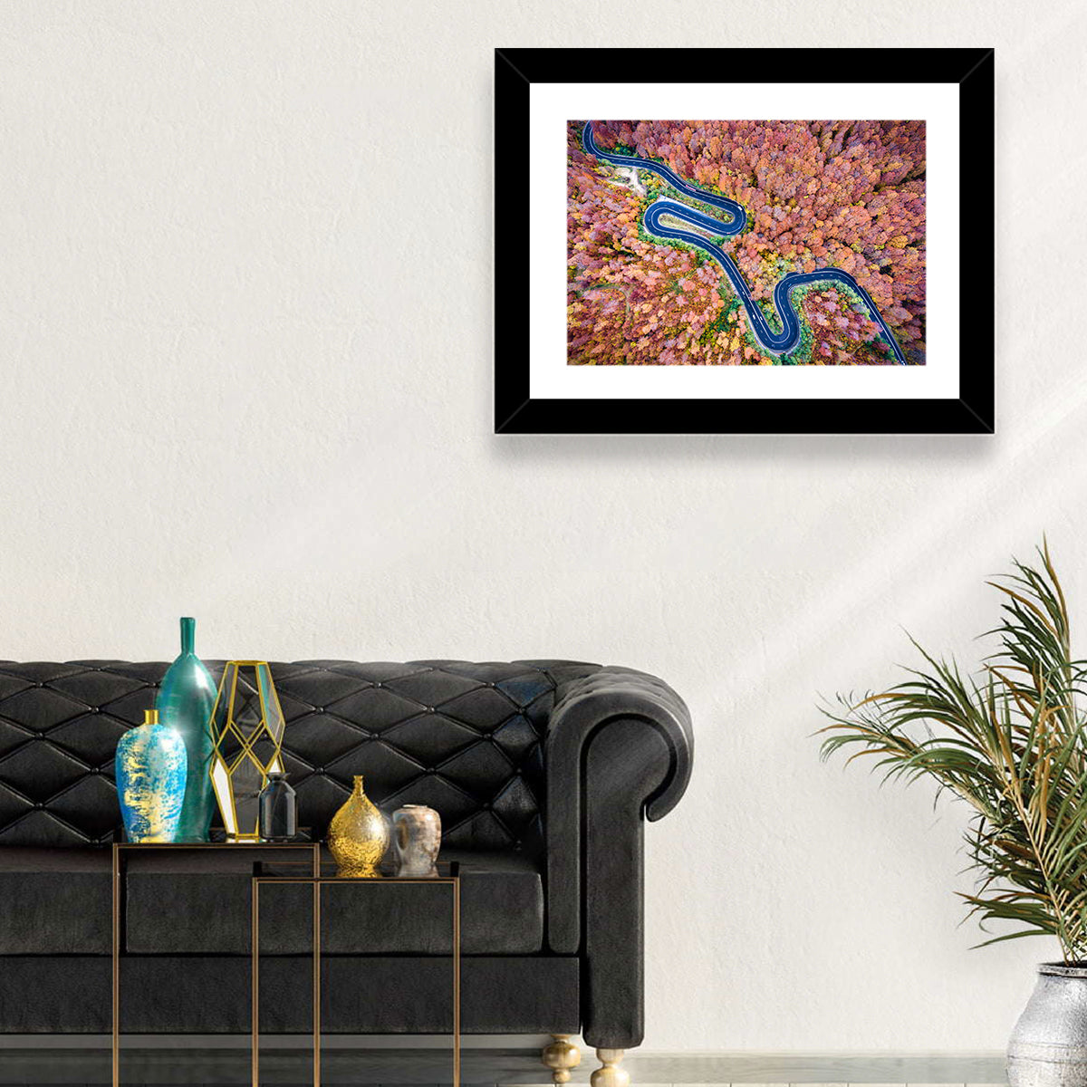 Serpentine Autumn Road Wall Art in a room, landscape