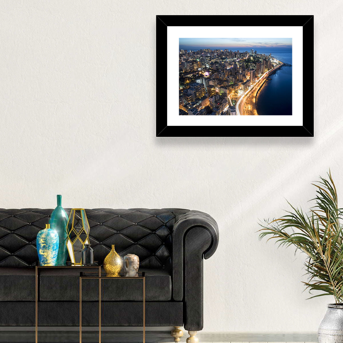 Beirut Corniche at Dusk Wall Art in a room, landscape