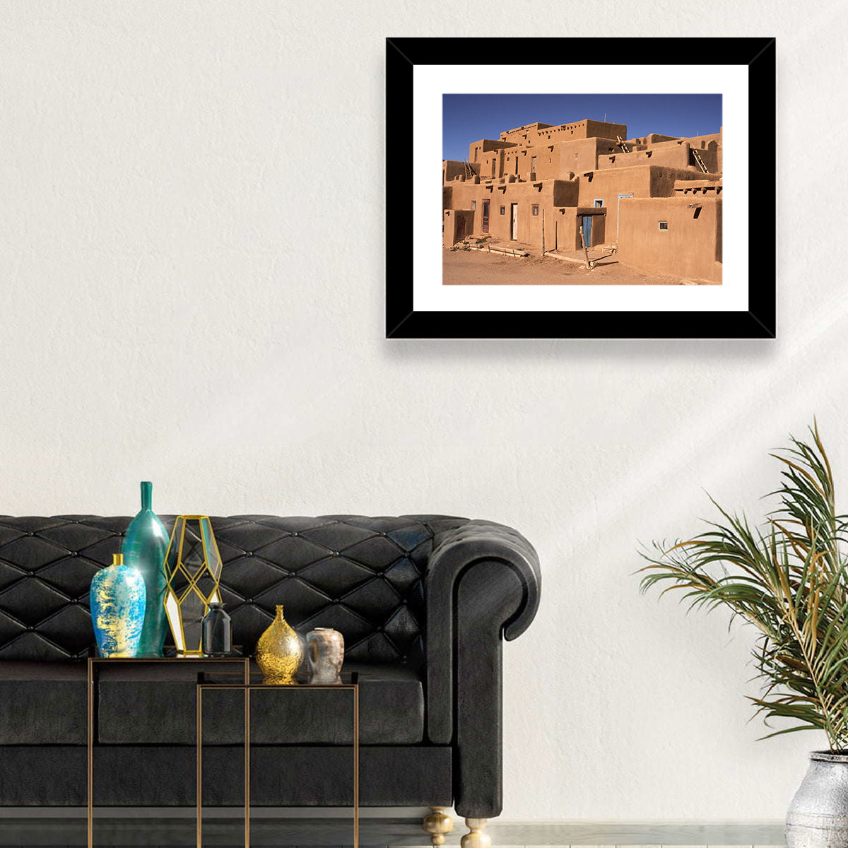 Taos Pueblo North House Wall Art in a room, landscape
