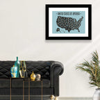 Minimalist USA Map with State Abbreviations Wall Art