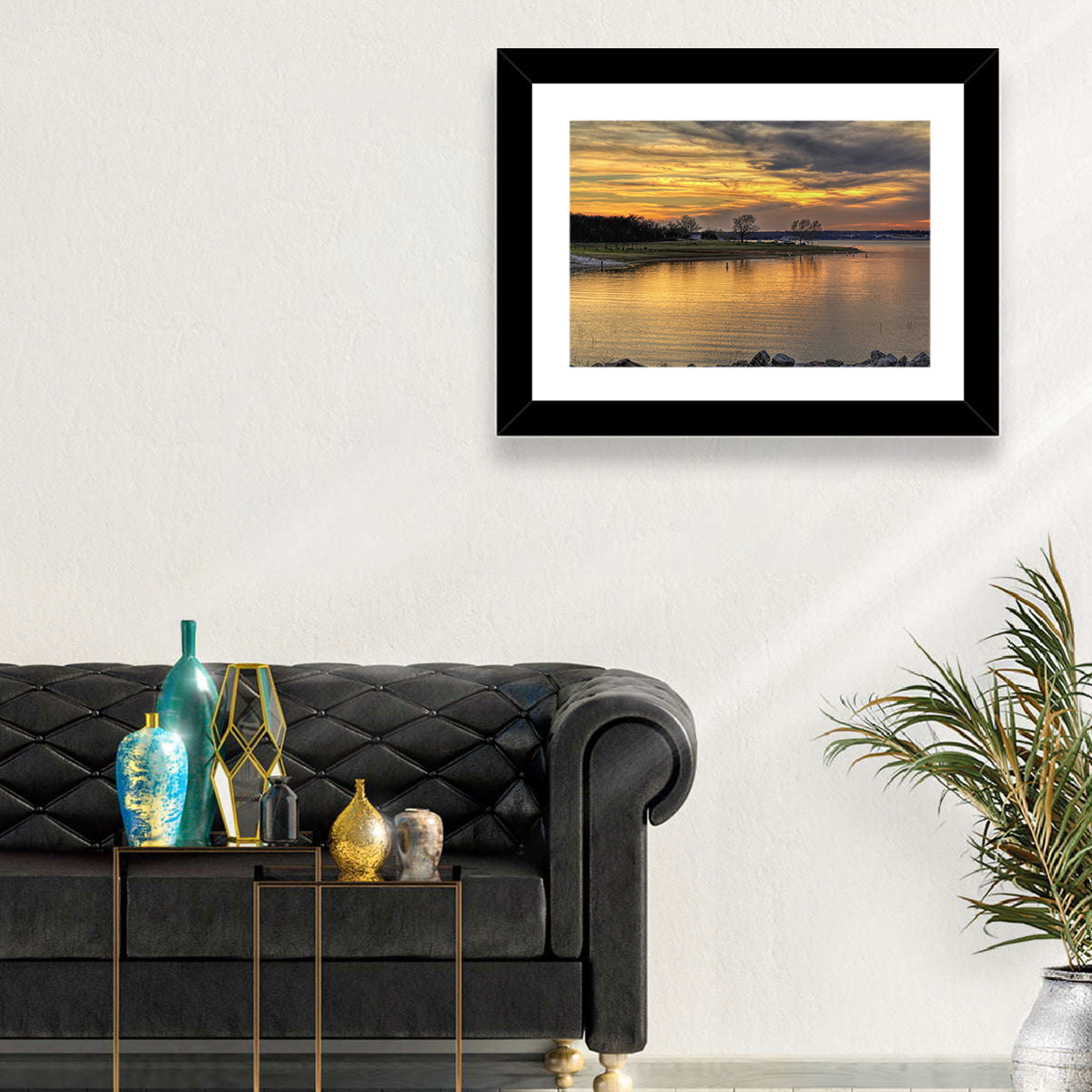 Lake Whitney Sunset Wall Art in a room, landscape