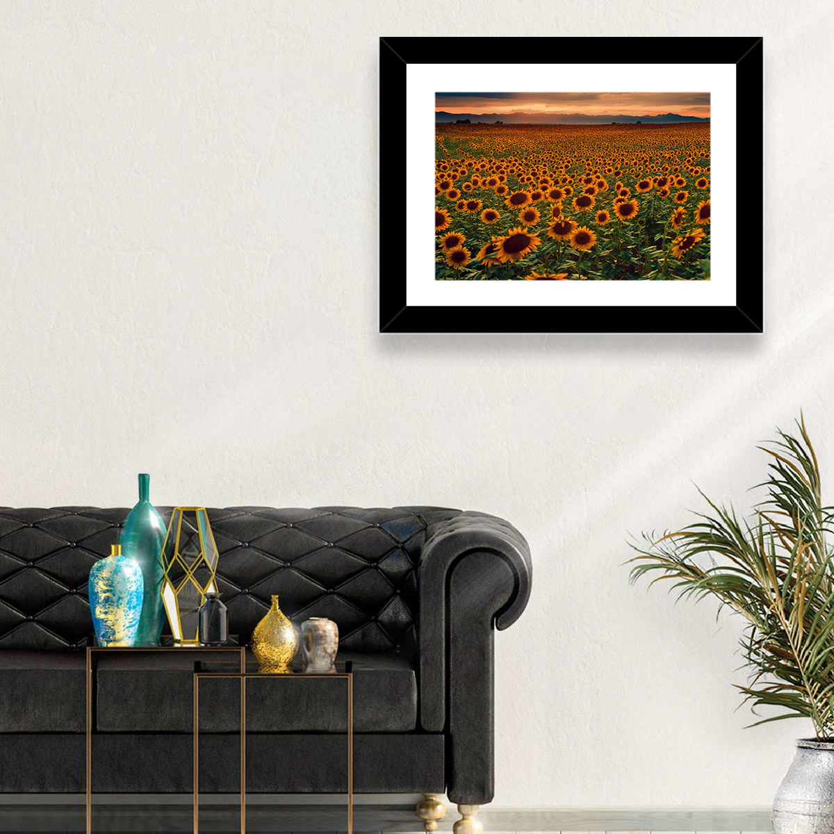 Colorado Sunflower Field at Sunset Wall Art in a room, landscape