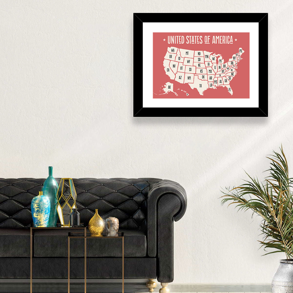 United States Map with State Abbreviations Wall Art in a room, landscape