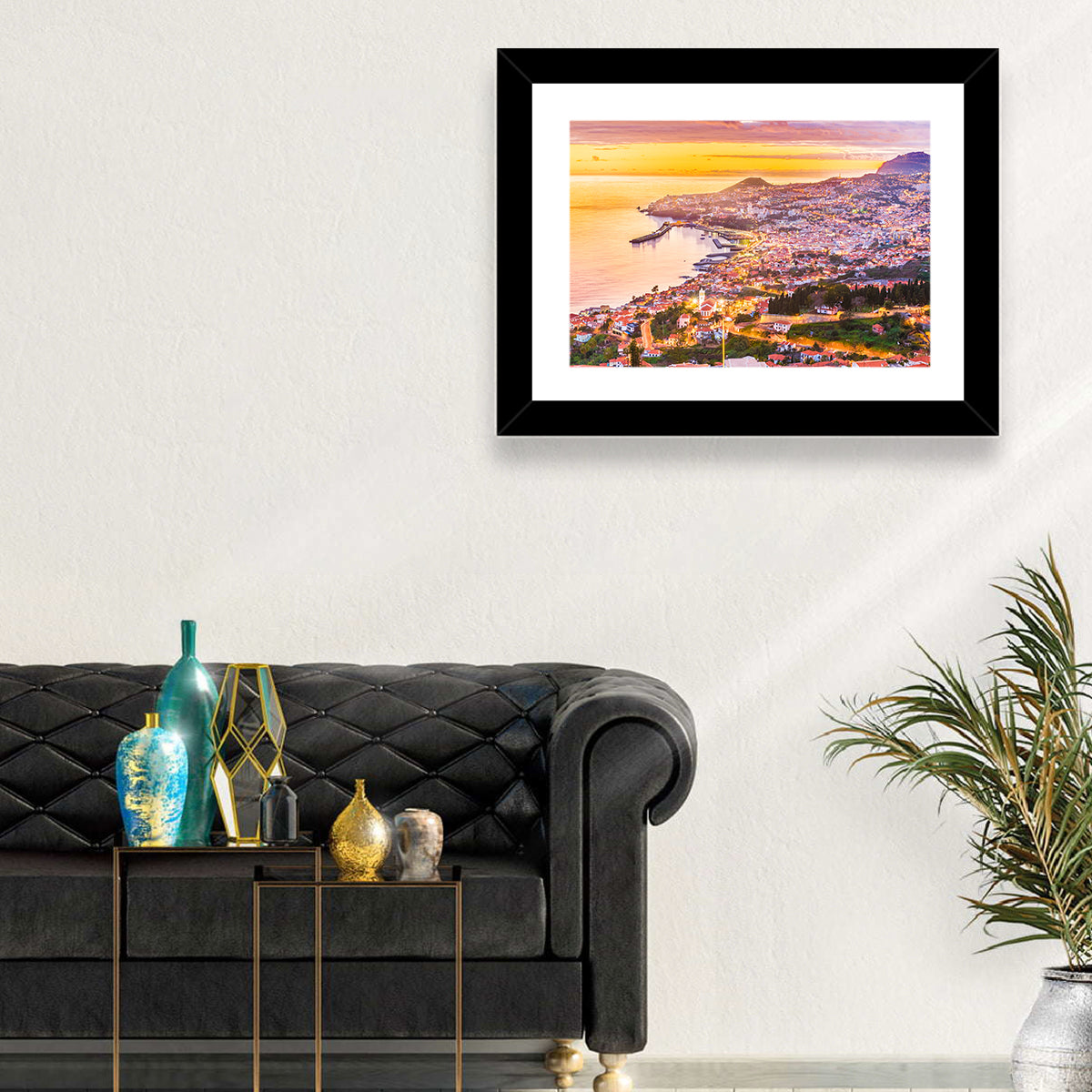 Funchal Harbor at Golden Hour Wall Art in a room, landscape