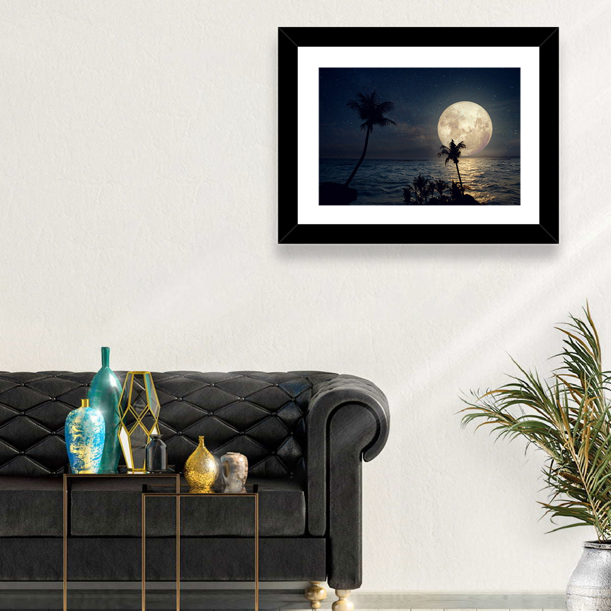 Supermoon Over Tropical Beach Wall Art in a room, landscape