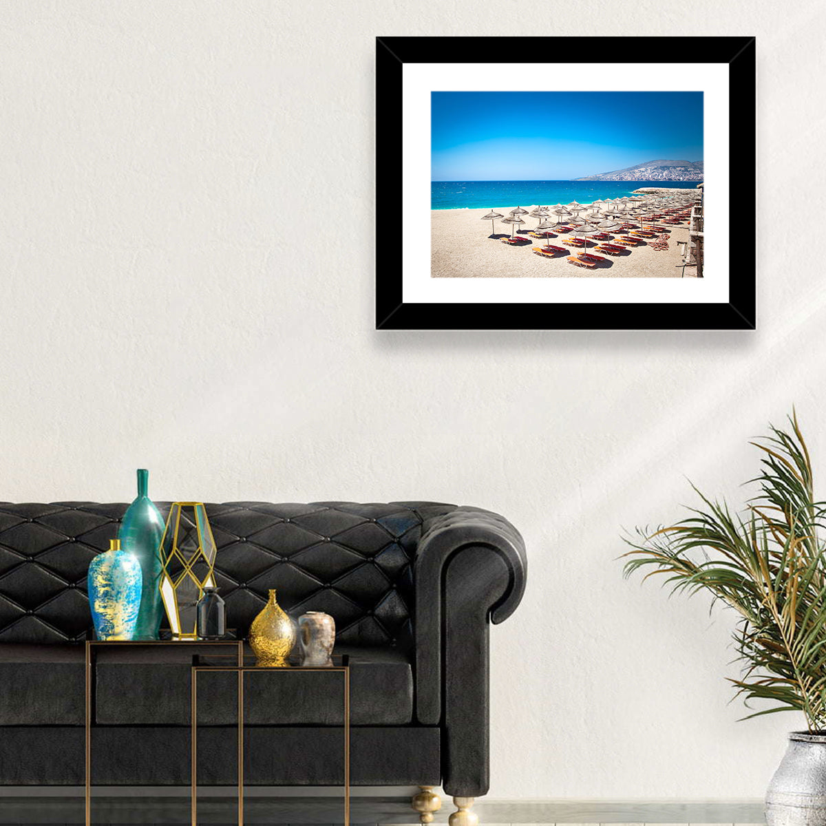 Mango Beach Umbrellas Wall Art in a room, landscape