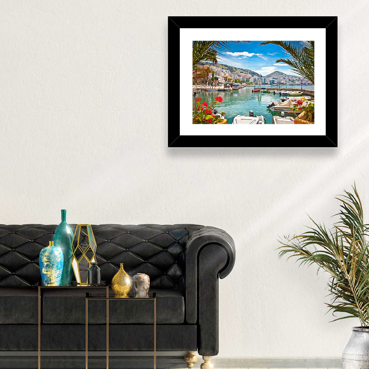 Saranda Harbor View Wall Art in a room, landscape