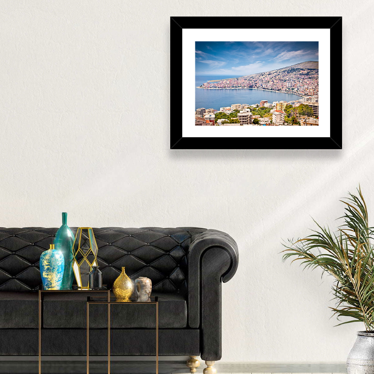Saranda Bay Cityscape Wall Art in a room, landscape