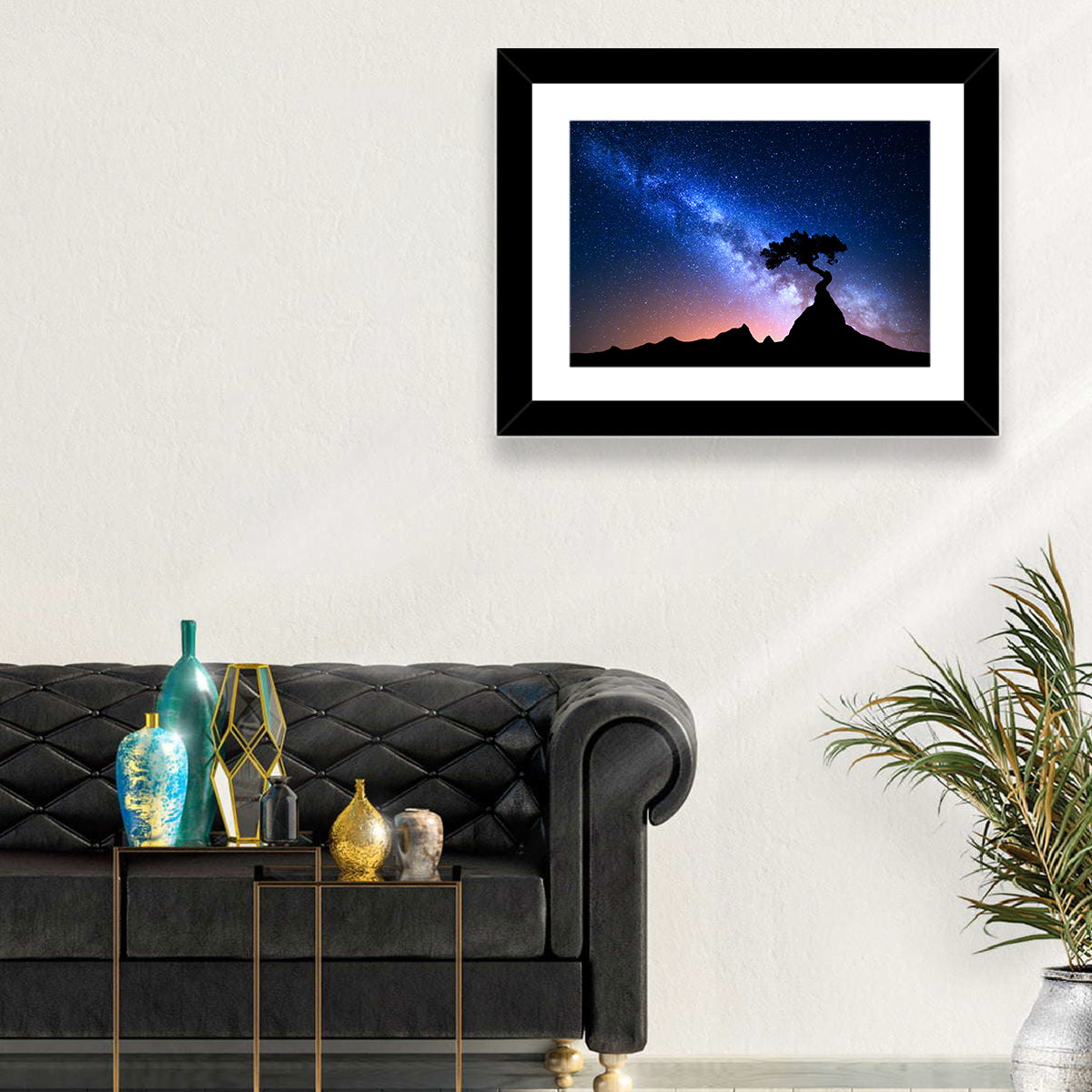 Milky Way Over Mountain Ridge Wall Art in a room, landscape