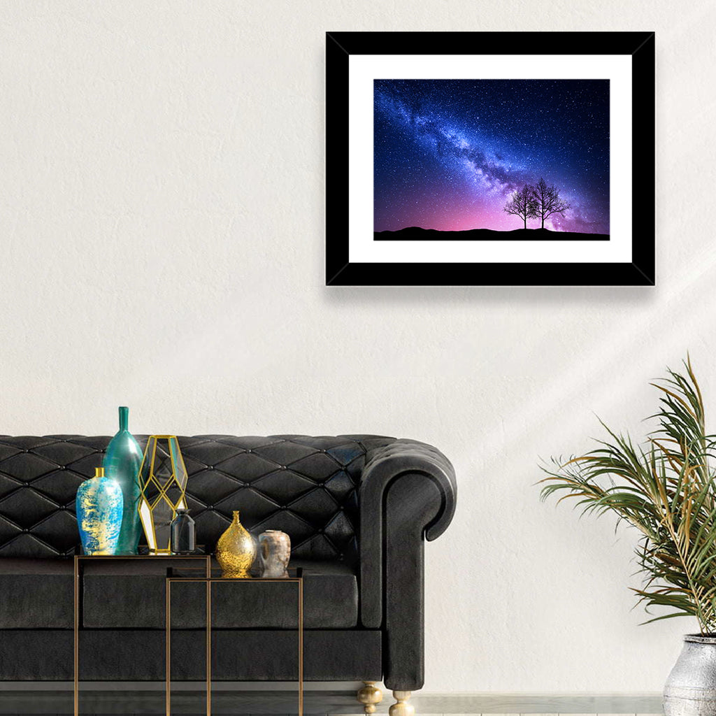 Milky Way Nebula Sky with Silhouetted Trees Wall Art