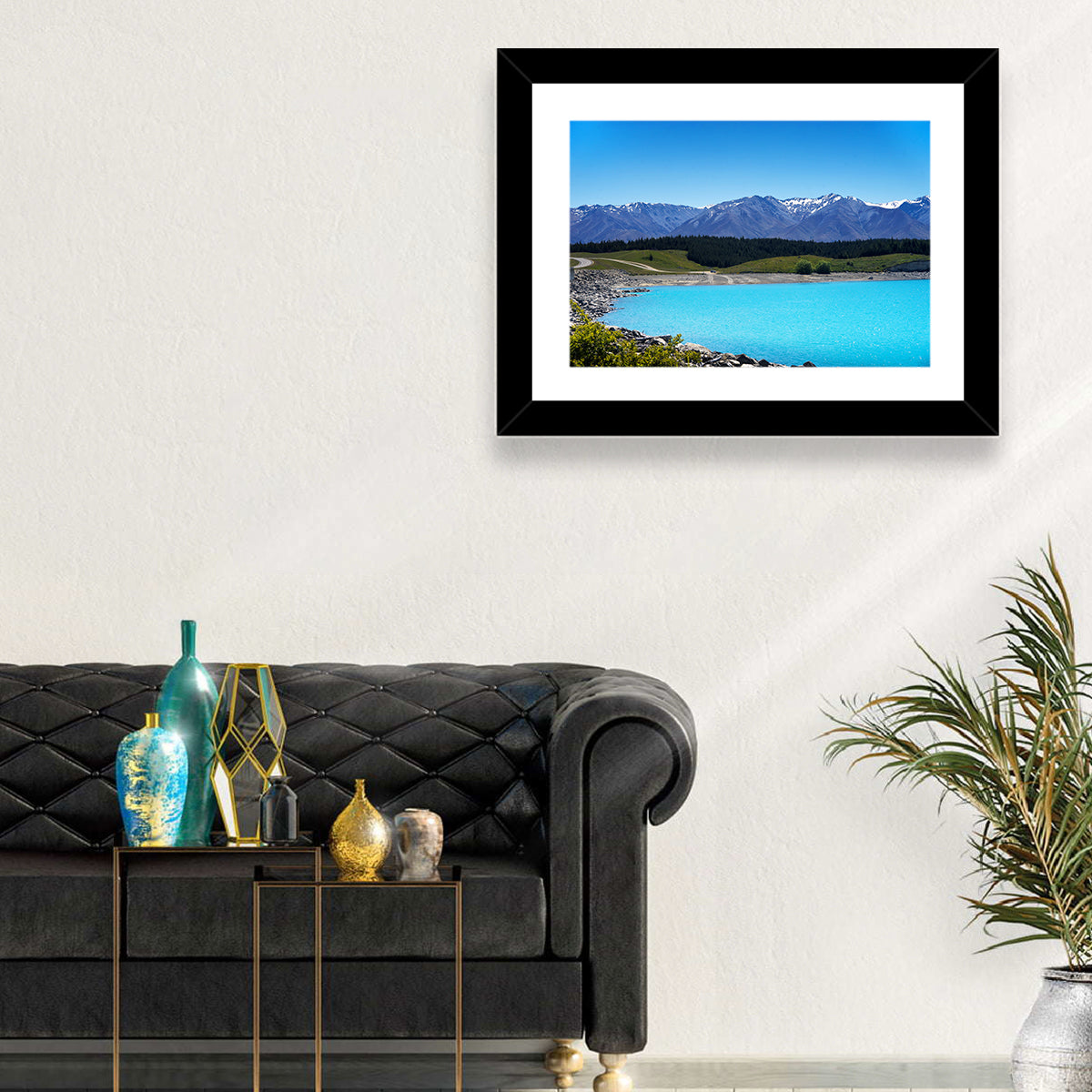 Lake Pukaki Turquoise View Wall Art in a room, landscape