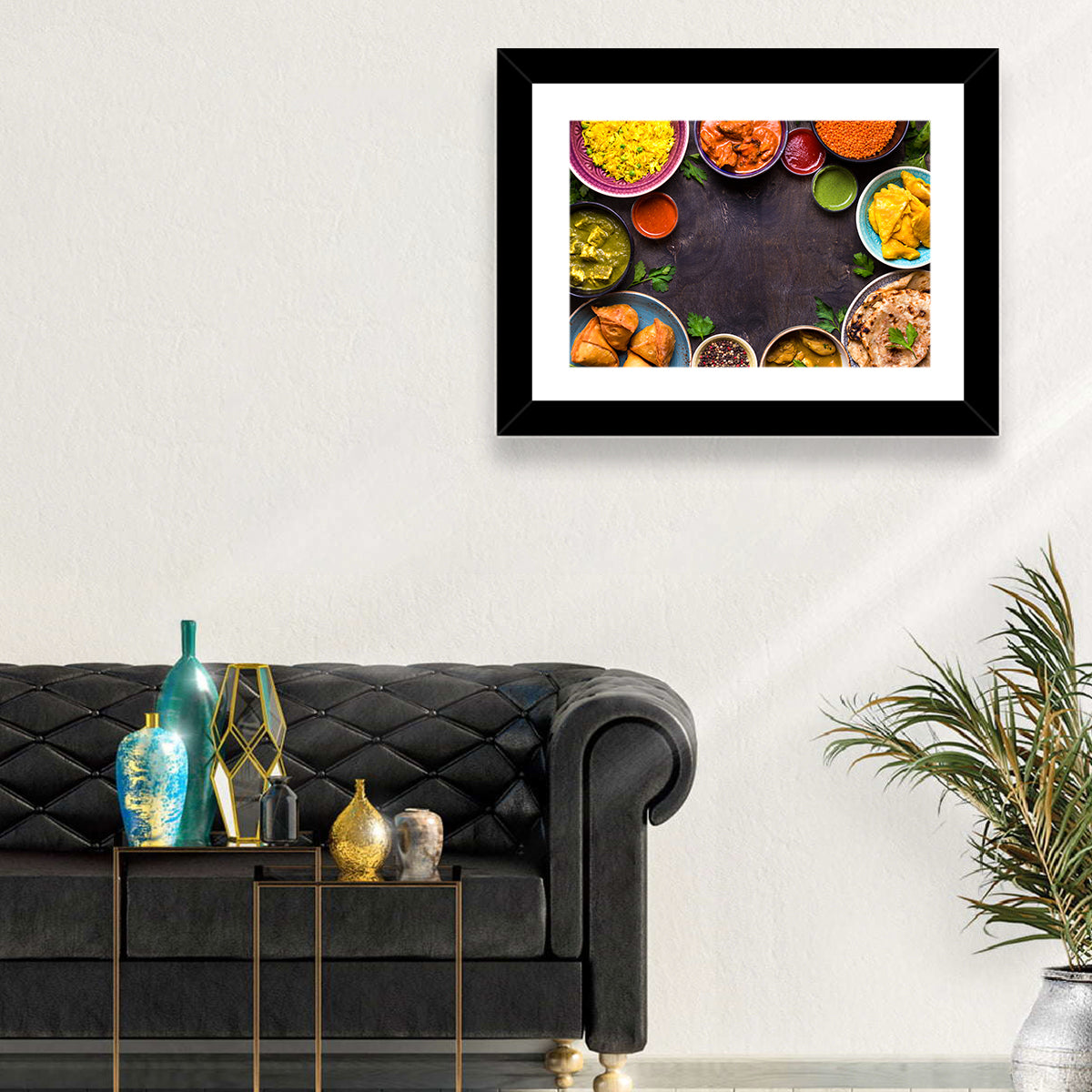 Indian Feast Flat-lay Wall Art in a room, landscape