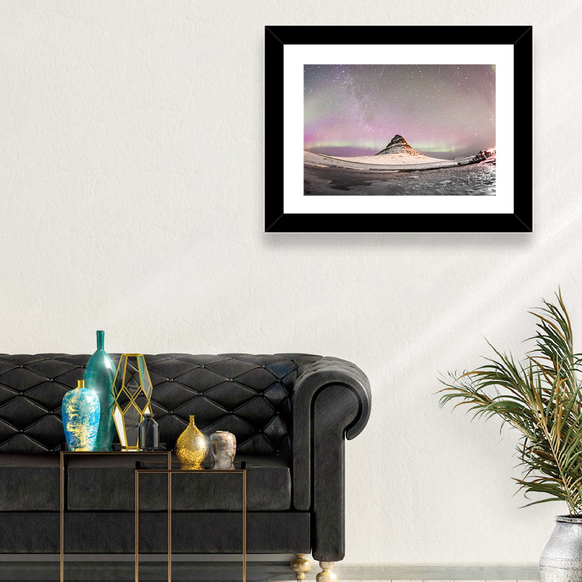 Aurora Over Kirkjufell Wall Art in a room, landscape