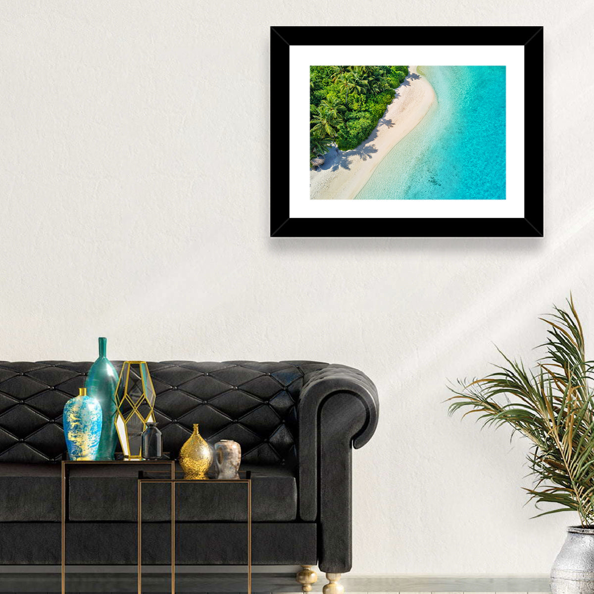 Secluded Tropical Beach Wall Art in a room, landscape