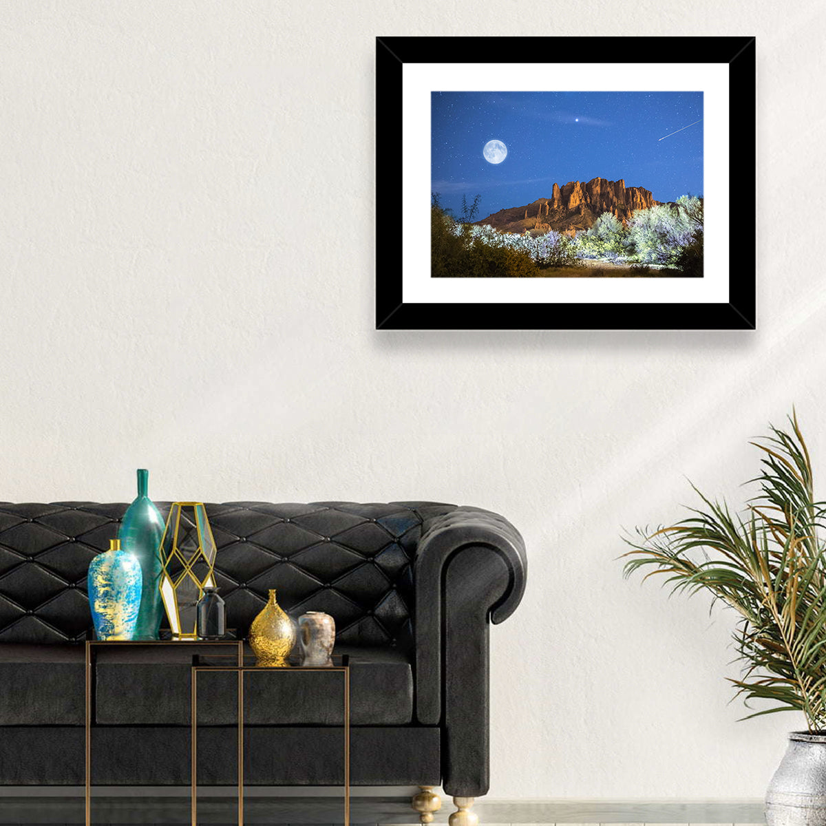 Moonlit Superstition Mountains Arizona Wall Art in a room, landscape