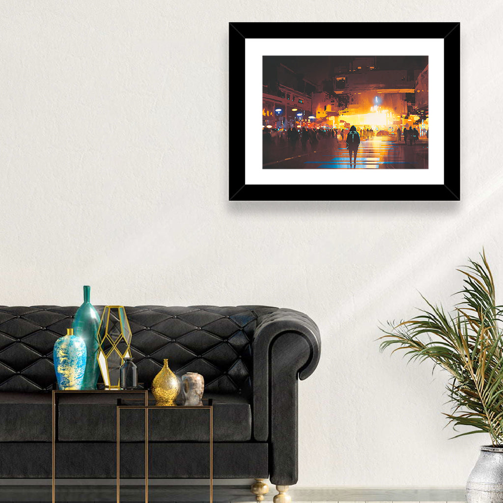 Futuristic Neon Cityscape Wall Art
