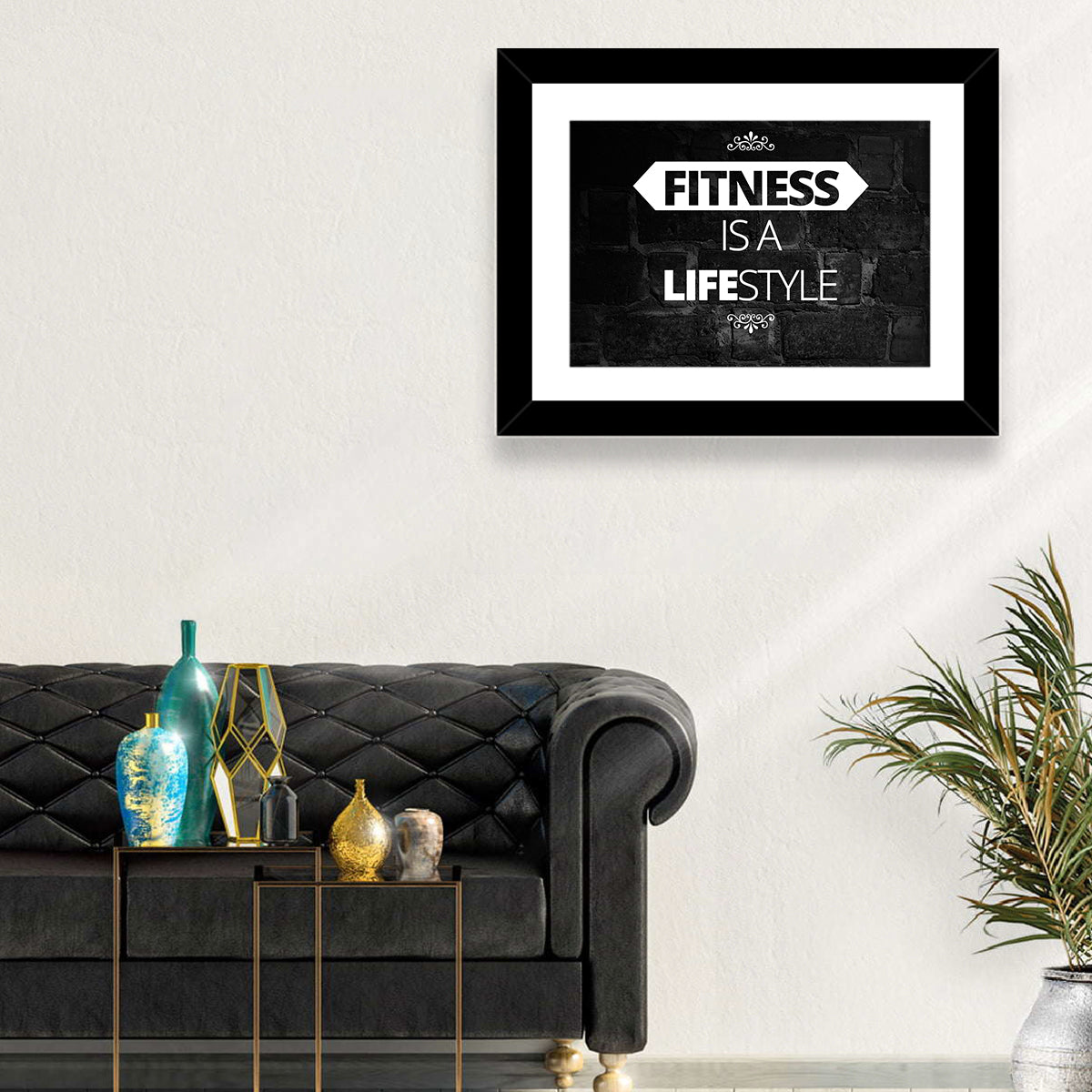 Fitness Is a Lifestyle Brick Quote Wall Art in a room, landscape