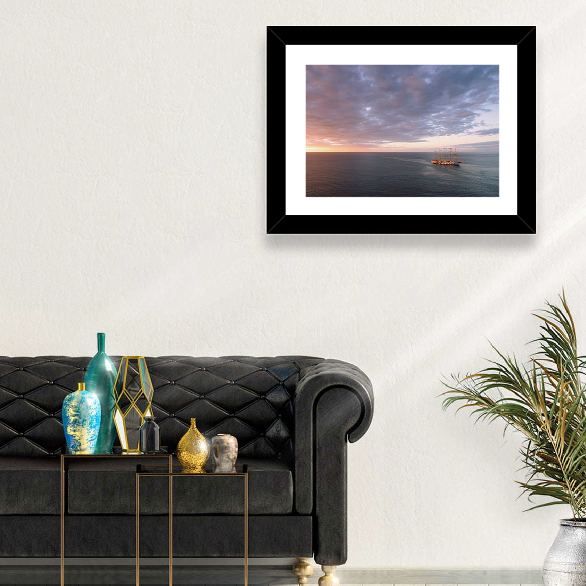 Sunlit Tall Ship at Sea Wall Art