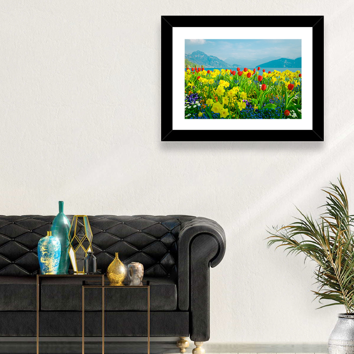 Lake Lucerne Daffodils Wall Art in a room, landscape