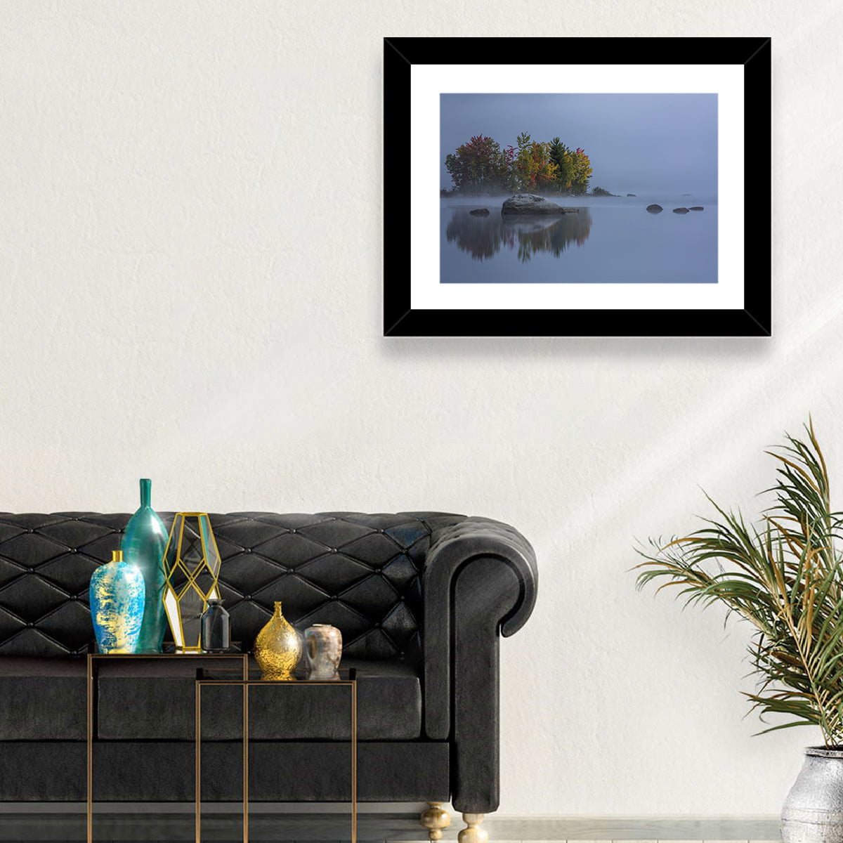 Morning Mist Over Chittenden Lake Wall Art in a room, landscape