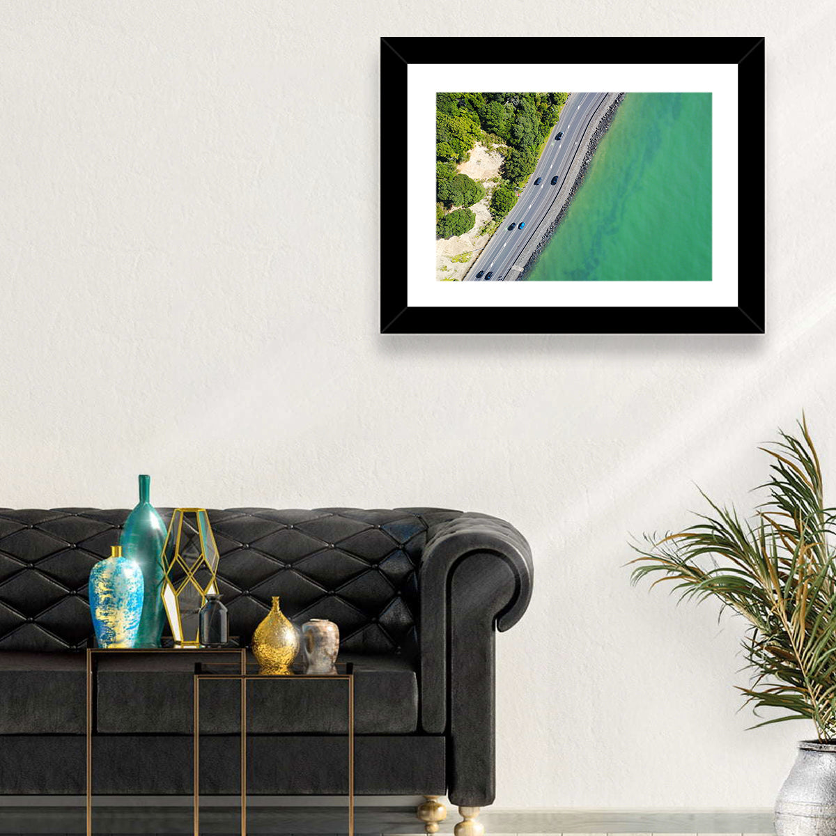 Auckland Coastal Highway Aerial View Wall Art in a room, landscape