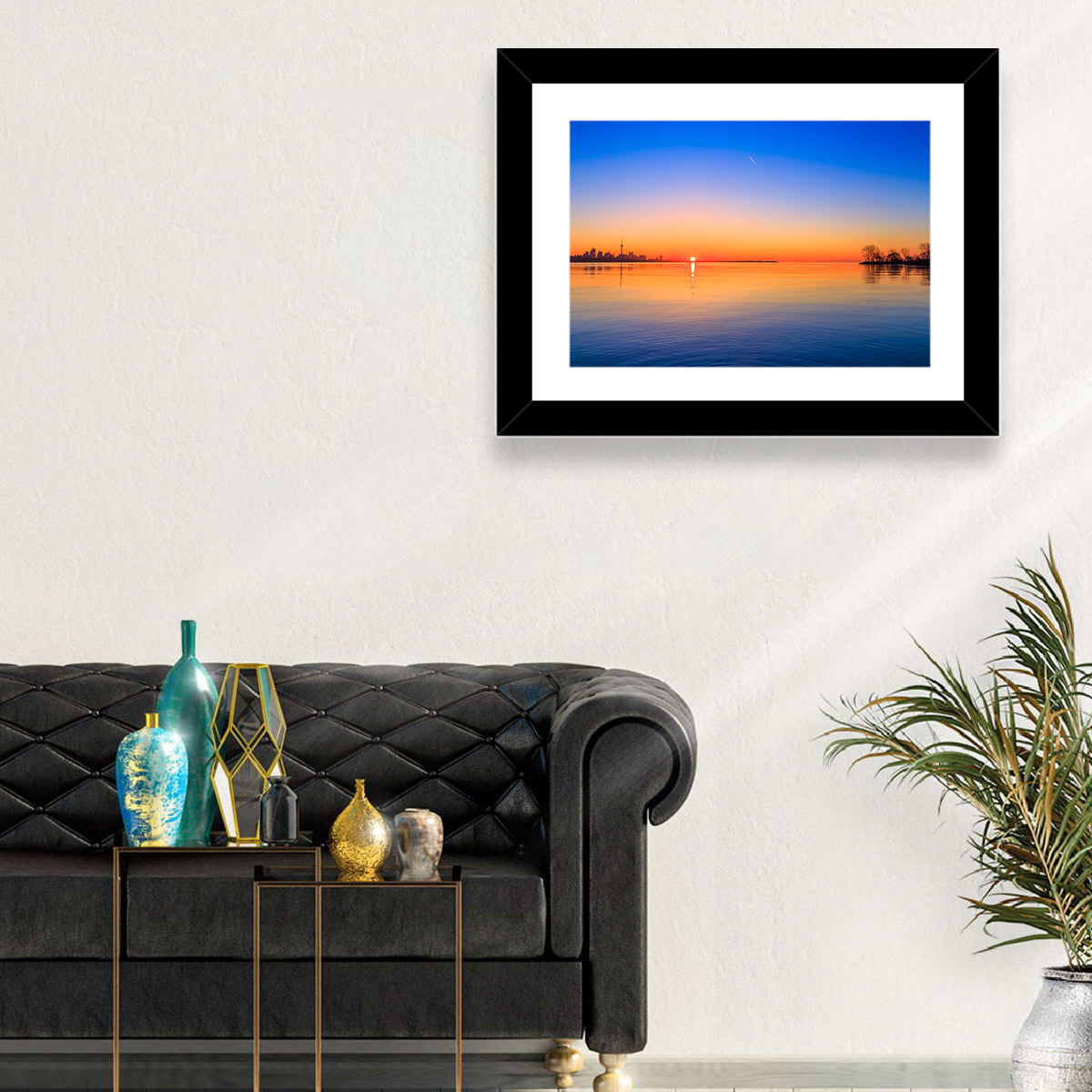 Toronto Sunset Over Lake Ontario Wall Art in a room, landscape