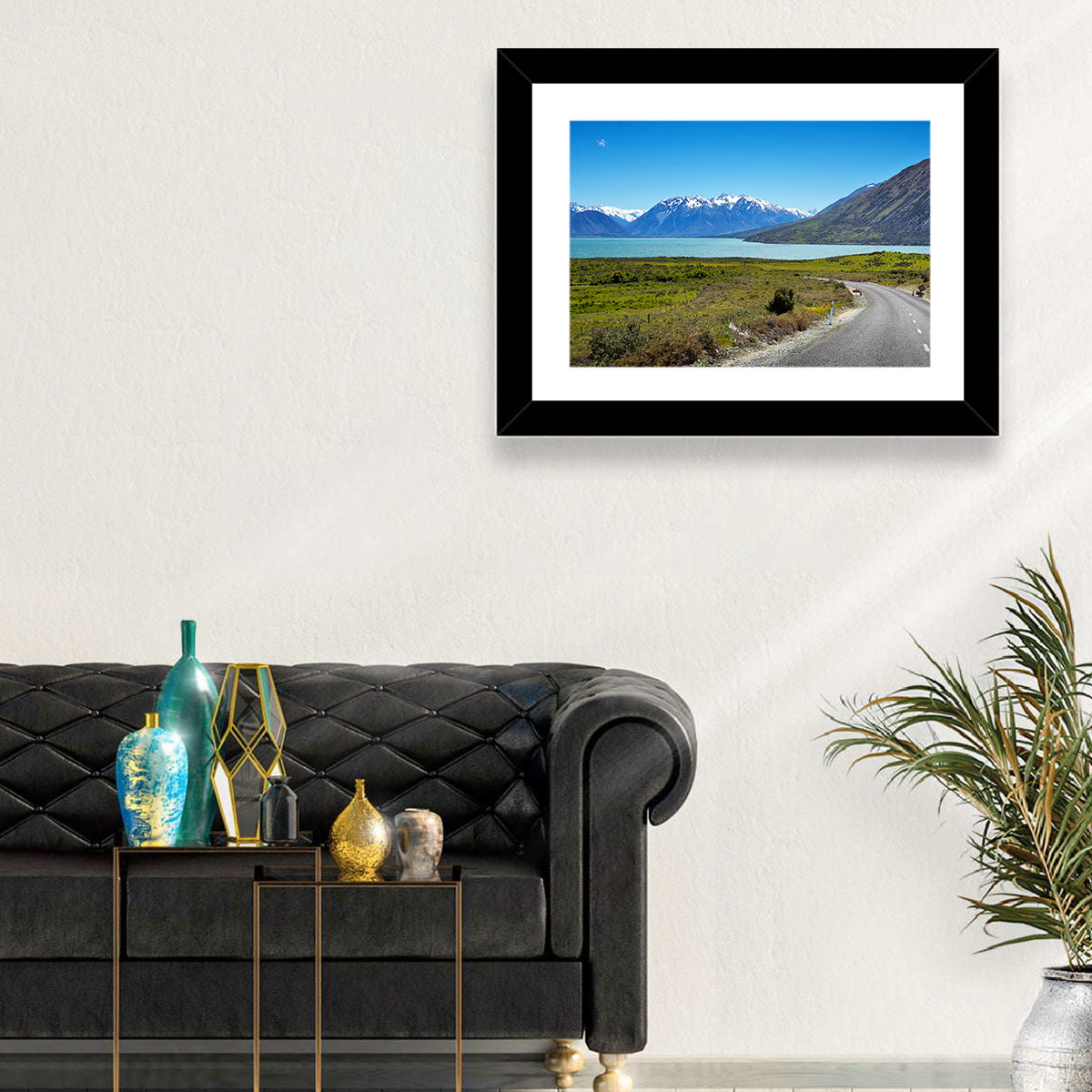 Winding Road at Lake Ohau Wall Art in a room, landscape