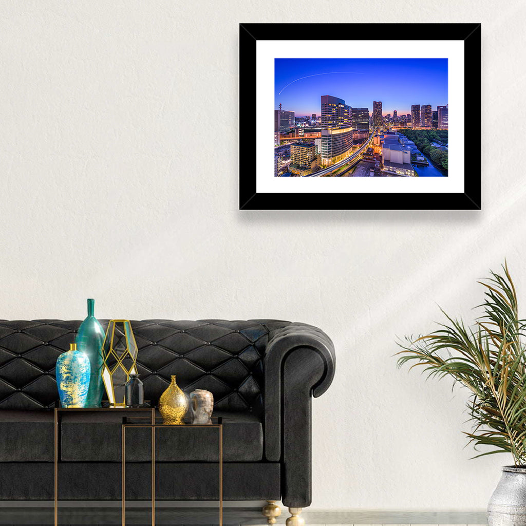 Tokyo Monorail Light Trails at Twilight Wall Art