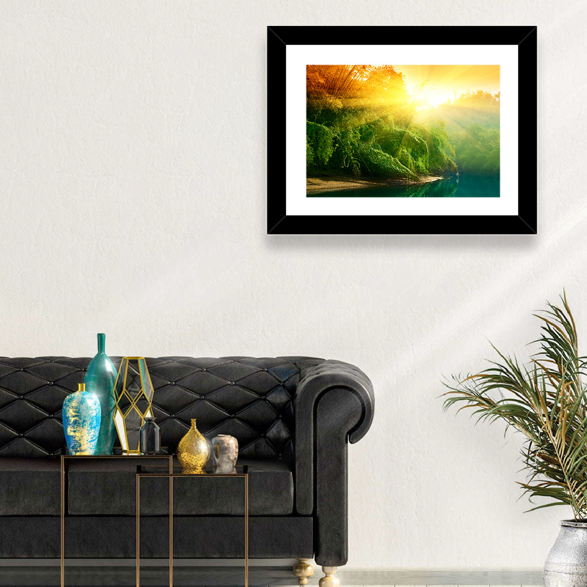 Golden Bamboo Riverbank Wall Art