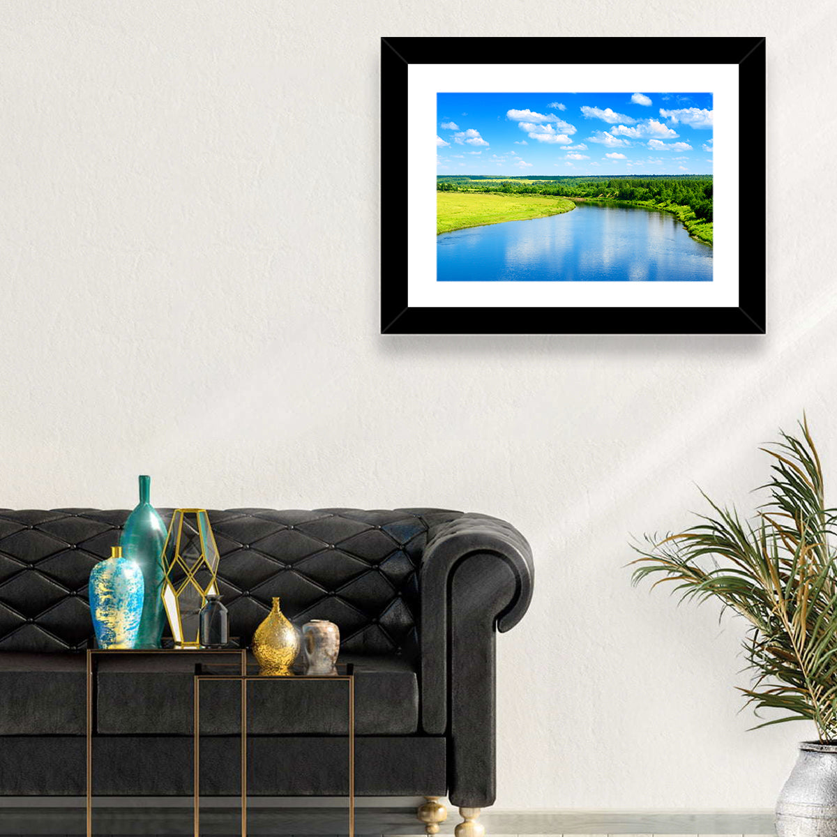 Blue River Meadow Wall Art in a room, landscape