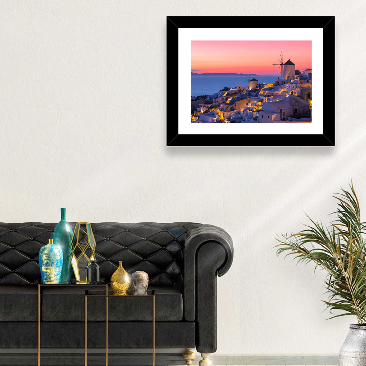 Oia Windmills at Dusk Wall Art in a room, landscape